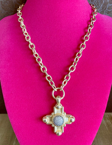 Fossick 14K Gold Plated Chain with Pave Pendant