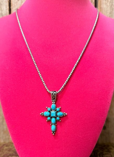 Sterling Silver Turquoise Cross Necklace