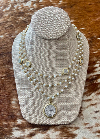 JN5018 Pearl and Coin Necklace