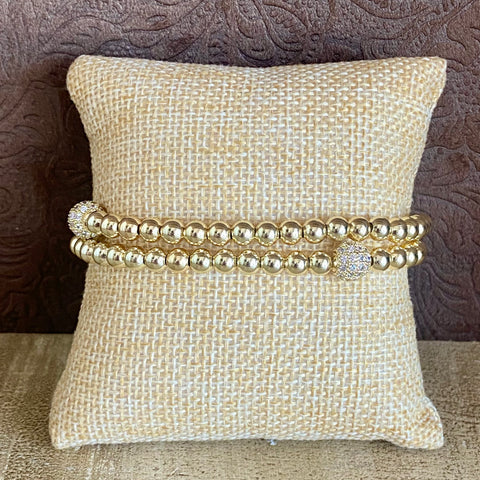 Fossick Double Layer Gold Bracelet with CZ Ball Accents