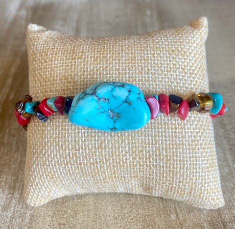 Turquoise & Coral Stretch Bracelet