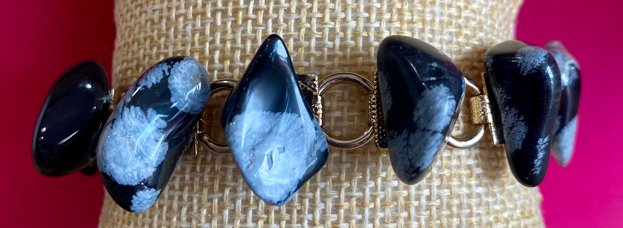 Polished Stone Snowflake Obsidian Bracelet