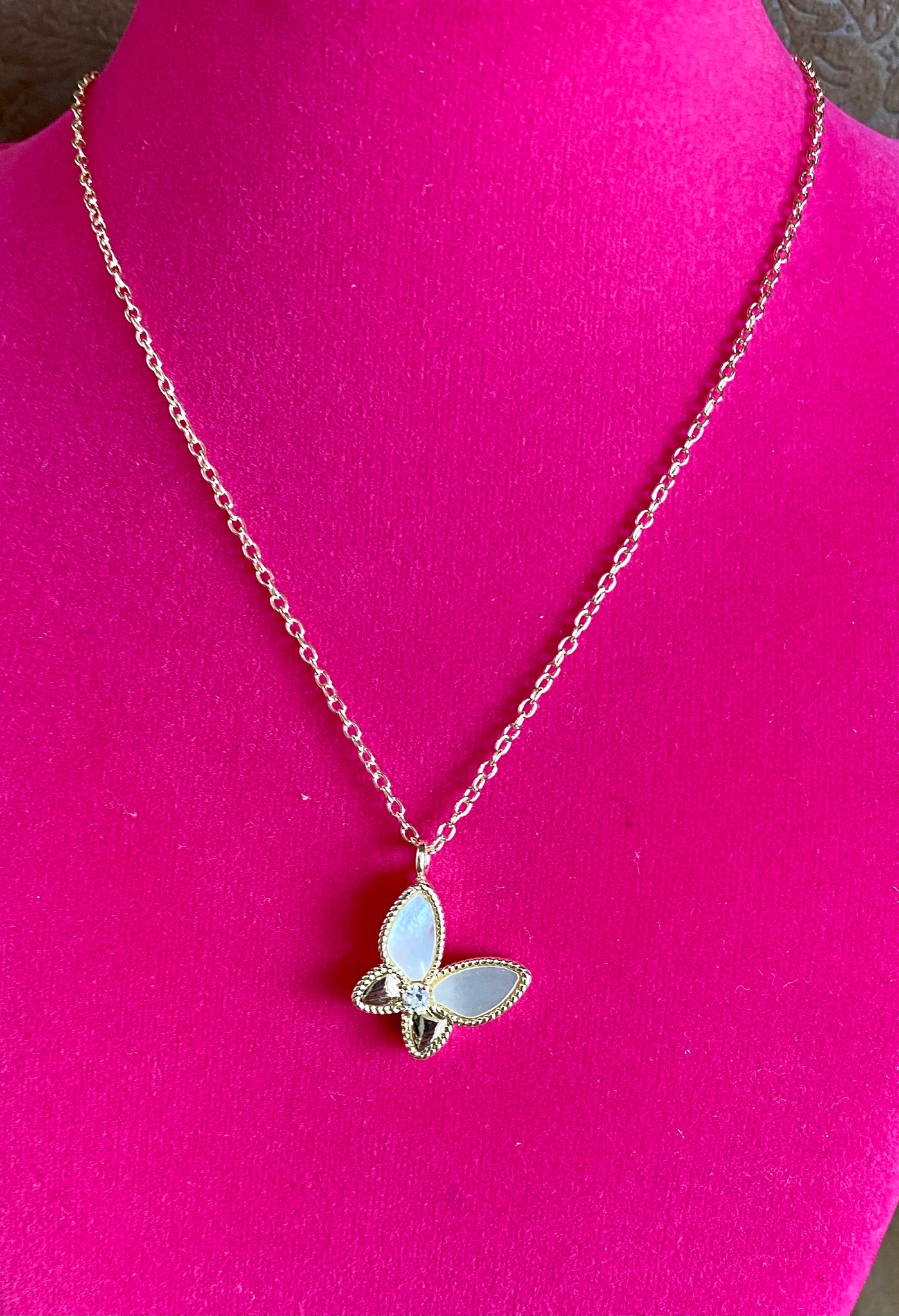 Fossick 16" 14K Gold Plated MOP Butterfly Necklace