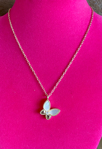 Fossick 16" 14K Gold Plated MOP Butterfly Necklace
