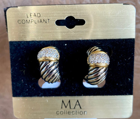 Fossick Mixed Metal Cable Pave CZ Huggy Earrings