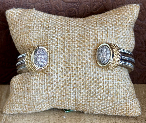 Fossick Silver Hinged Bracelet With Gold & CZ Pave Tips