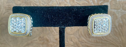 Fossick Square Mixed Metal Pave Earrings