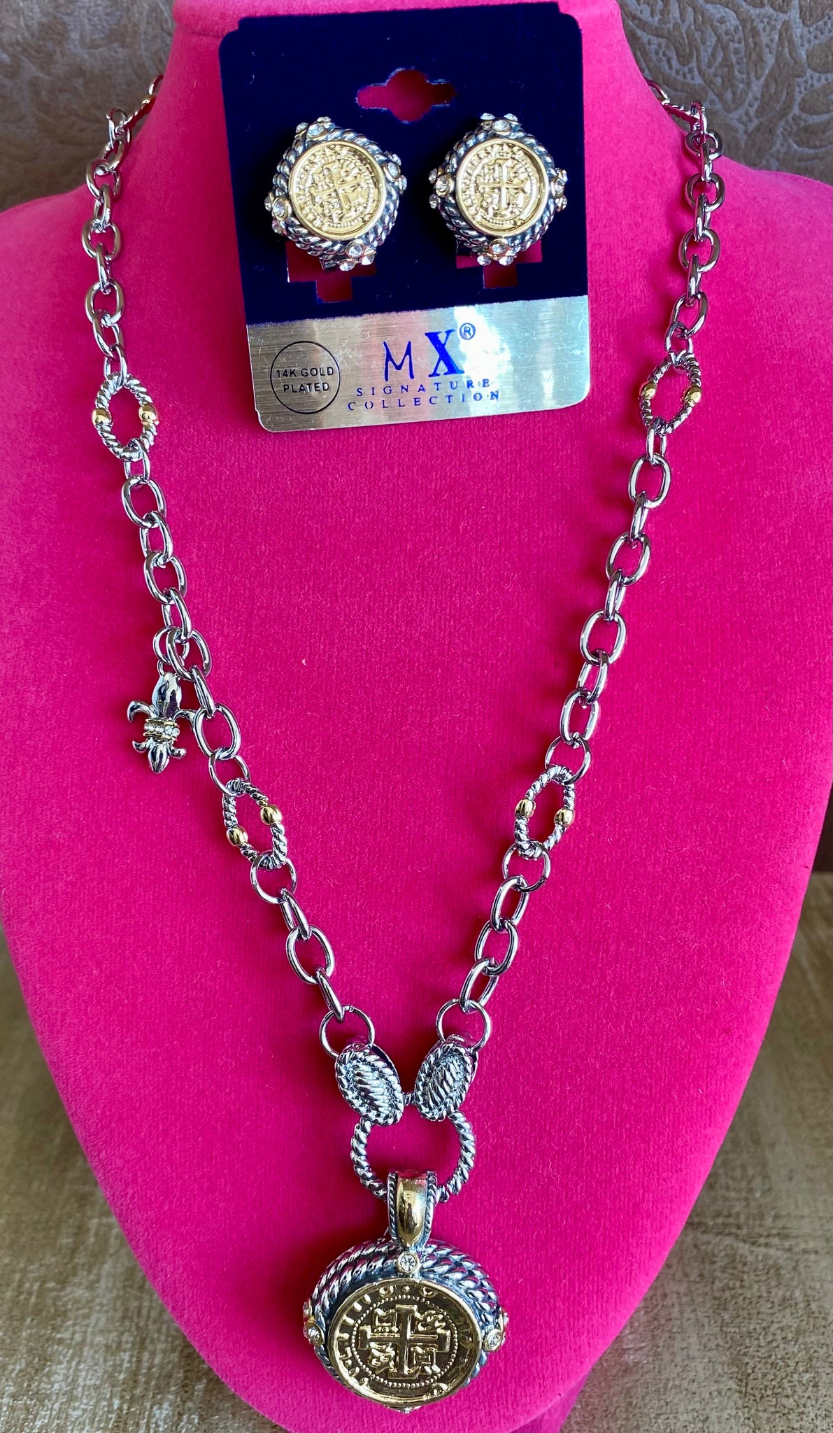 Fossick Cable Coin Necklace and Earring Set