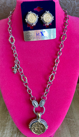 Fossick Cable Coin Necklace and Earring Set