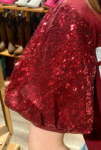"Game Day" Sequin Bubble Sleeve Top