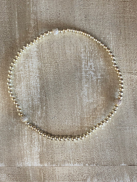 Fossick Double Layer Gold Bracelet with CZ Ball Accents