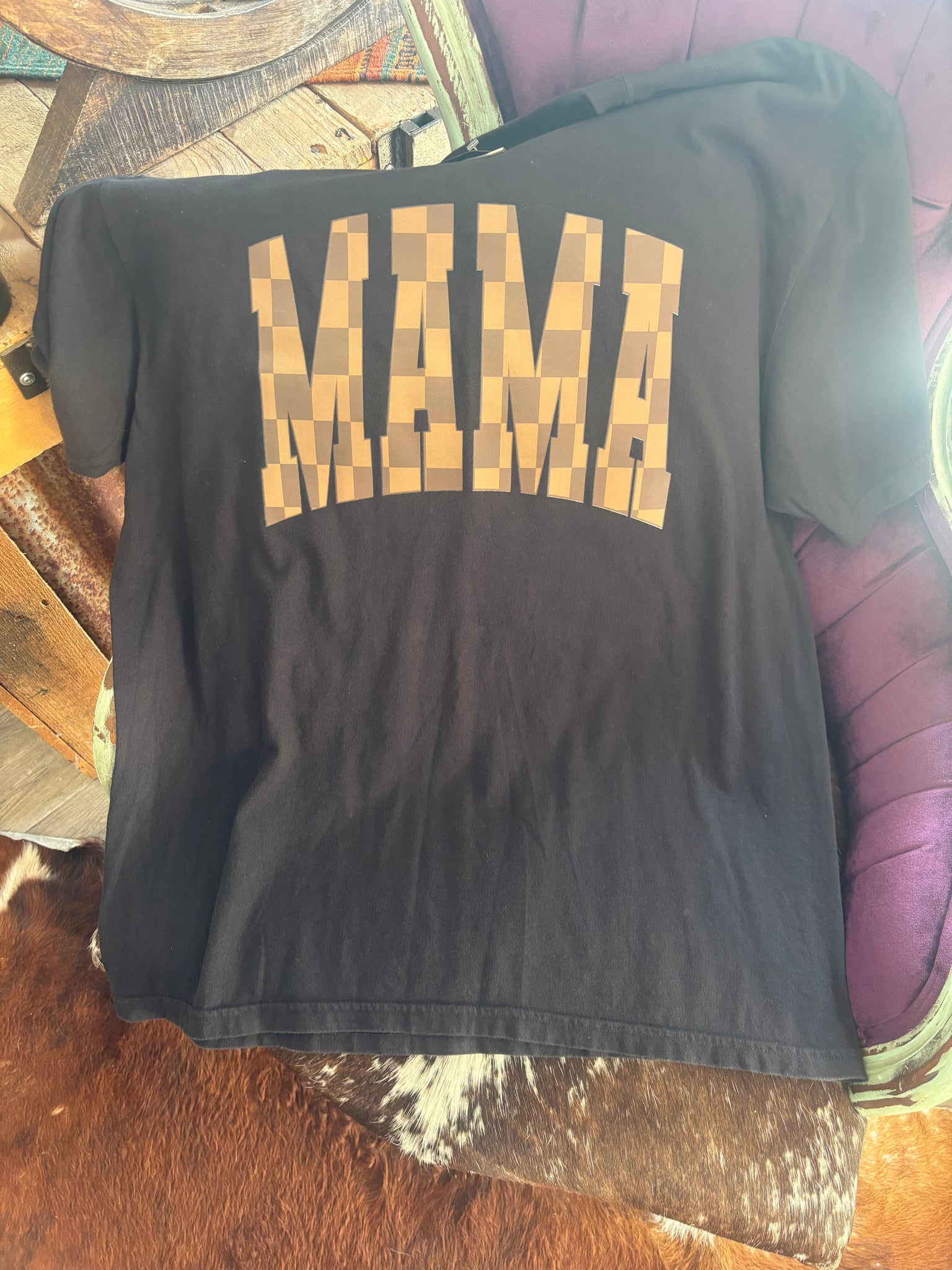 Brown toned checkered  MAMA T-Shirt