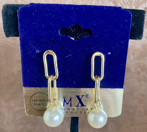 Fossick Gold Paper clip Link Earring With Pearl