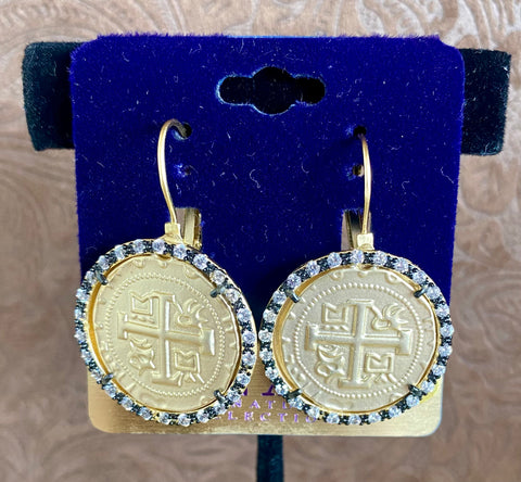 Fossick Gold Coin Earrings With CZ Accents