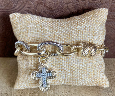 Fossick Two Toned Link Bracelet with Cross Charm