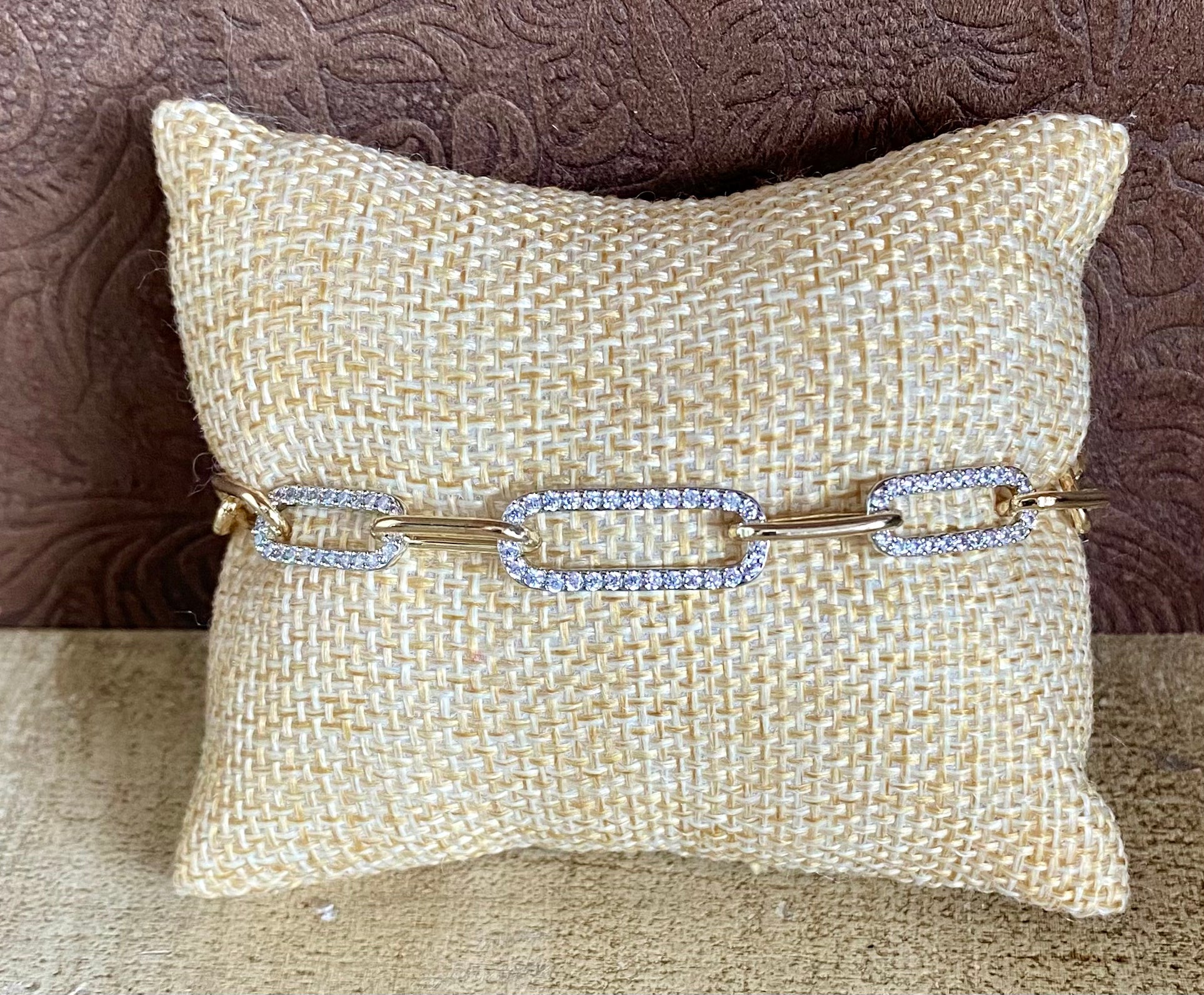 Fossick Gold Paper Click Chain Bracelet With CZ Accents
