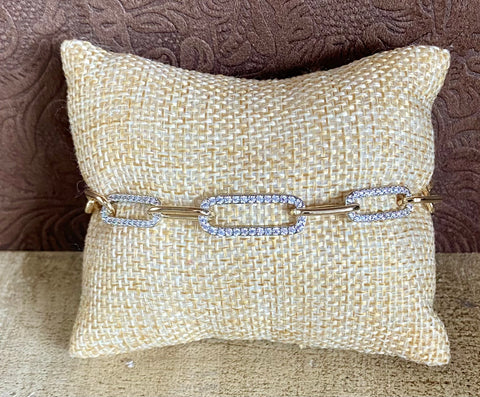 Fossick Gold Paper Click Chain Bracelet With CZ Accents