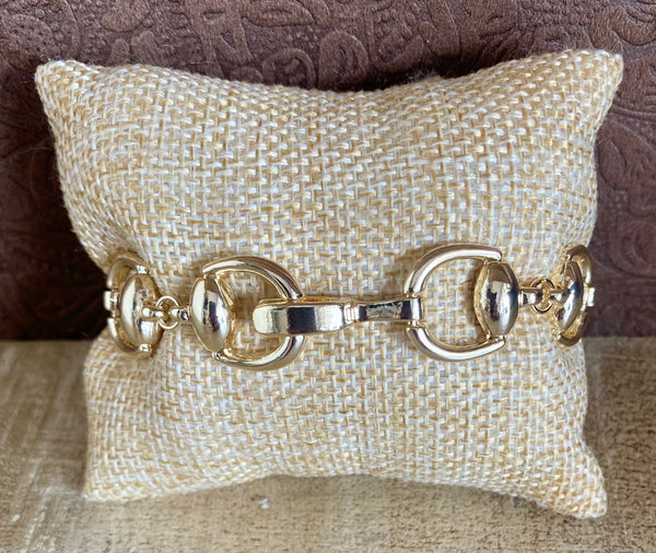 Fossick Gold Horse Shoe Link Bracelet With CZ Accents