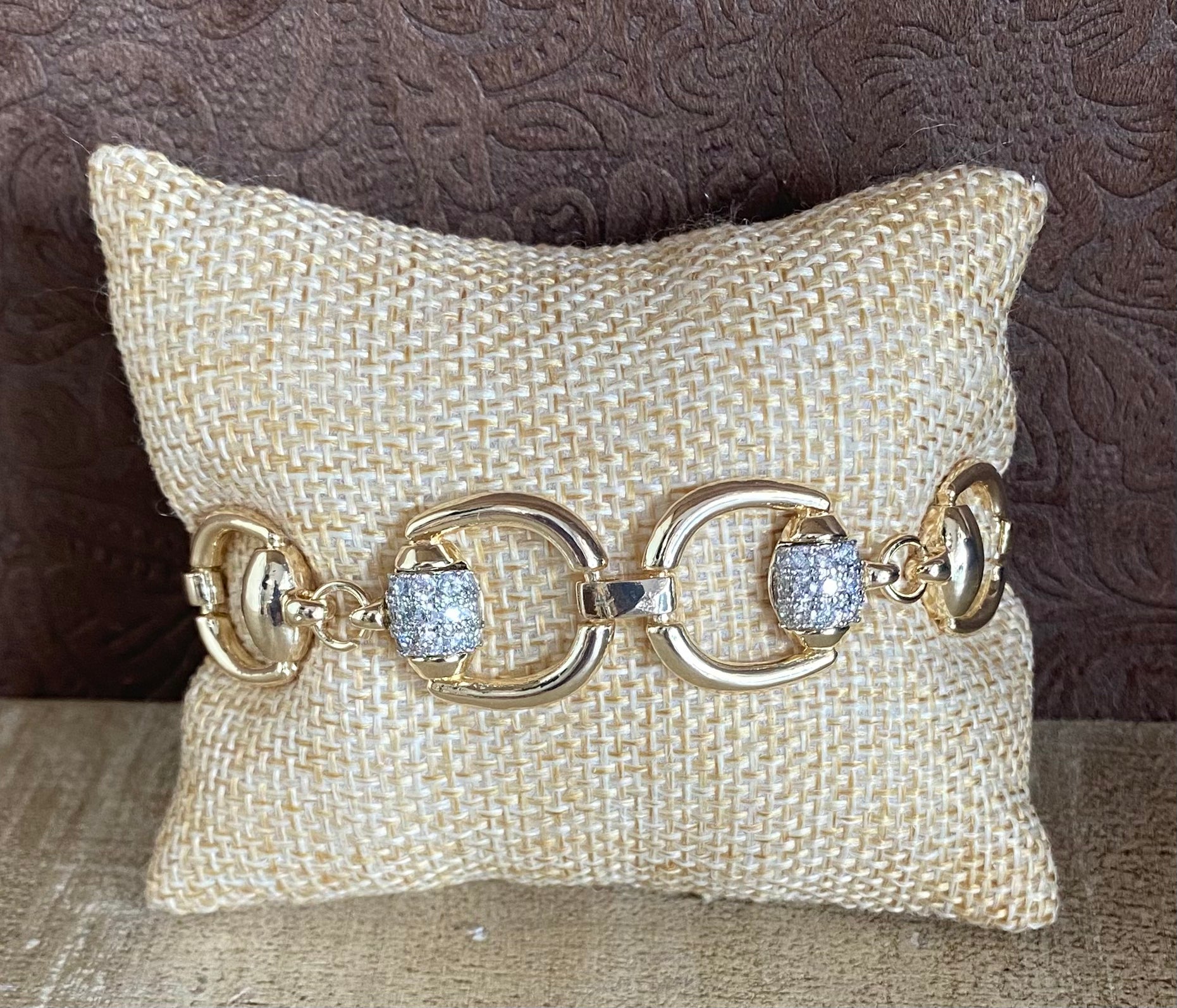 Fossick Gold Horse Shoe Link Bracelet With CZ Accents