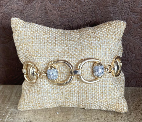 Fossick Gold Horse Shoe Link Bracelet With CZ Accents