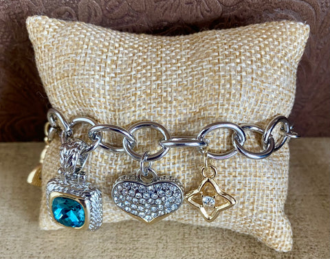 Fossick Silver Charm Bracelet Mixed Metal Charms & Stones