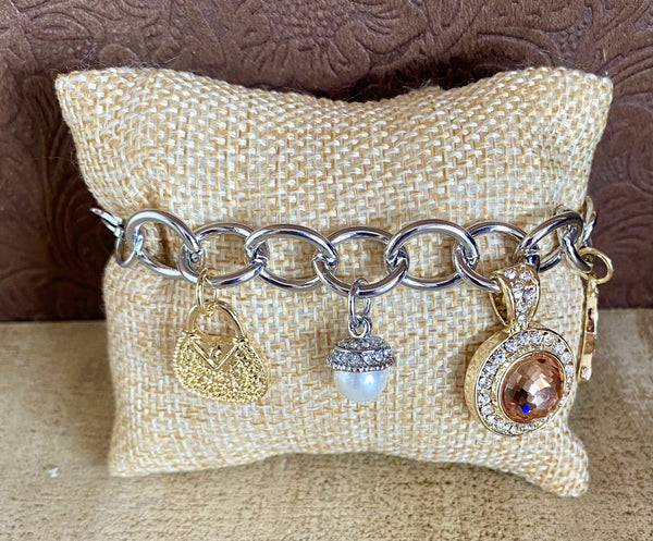 Fossick Silver Charm Bracelet Mixed Metal Charms & Stones
