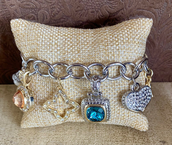 Fossick Silver Charm Bracelet Mixed Metal Charms & Stones