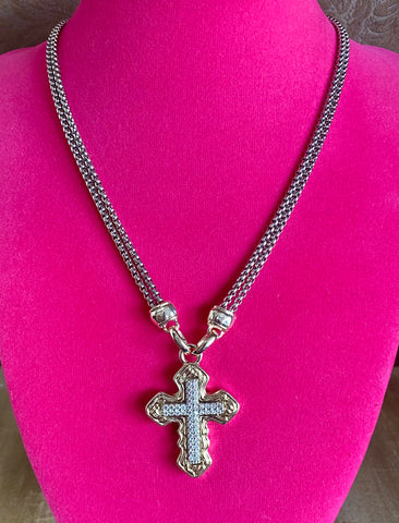 Fossick Necklace With Double 2 Tone Chain Cross