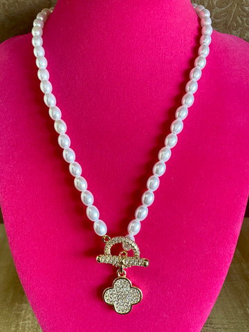 Fossick 18" Pearl Necklace with Pave Toggle Clasp and Charms