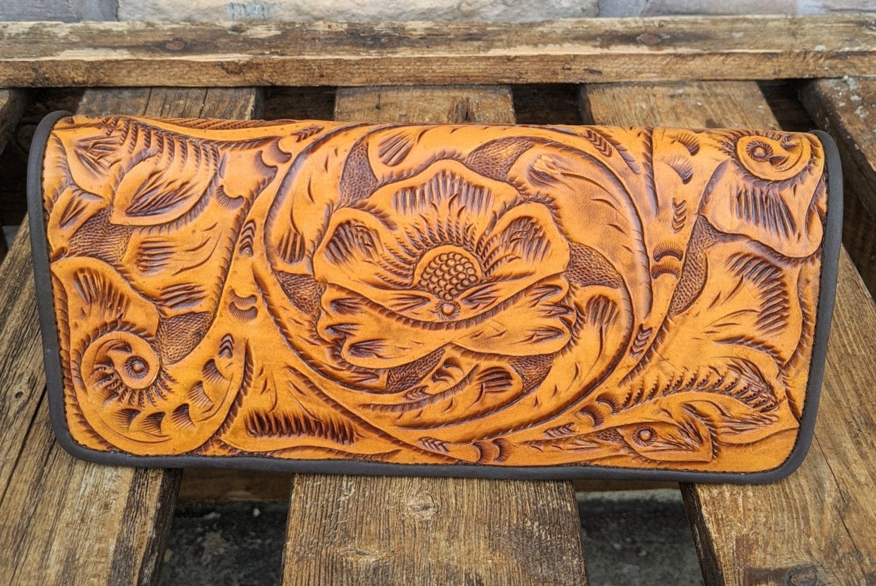 Juan Antonio Saddle Tan Tooled Wallet (In Stock)