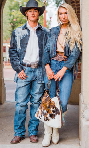 Juan Antonio Cowhide Tote with Turquoise Back Tote (In Stock)