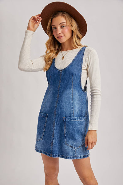 “Denim Daydreams” Denim Washed Pocket Dress
