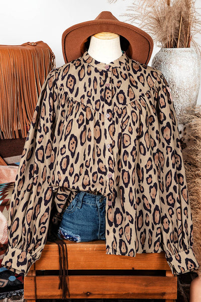 Wild Child Oversized Leopard Print Balloon Sleeve Casual Shirt