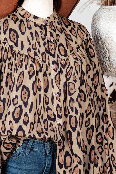 Wild Child Oversized Leopard Print Balloon Sleeve Casual Shirt