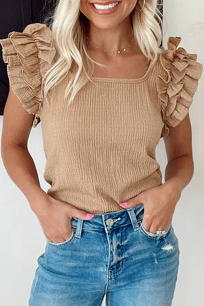 Taupe Dreams Ruffled Sleeve Top