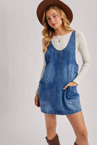 “Denim Daydreams” Denim Washed Pocket Dress