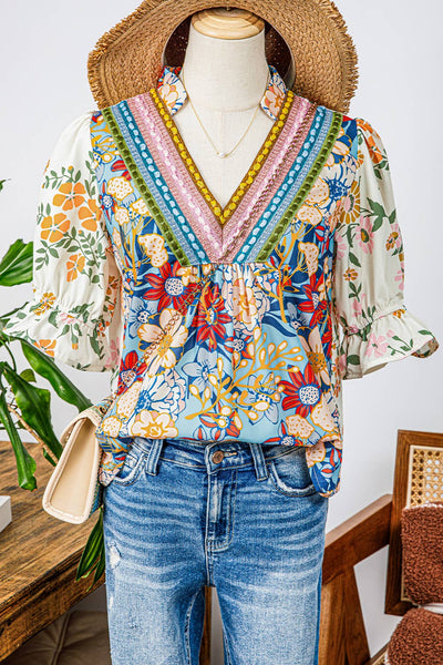 "Boho Babe" Fashion-W Crochet Floral Blouse