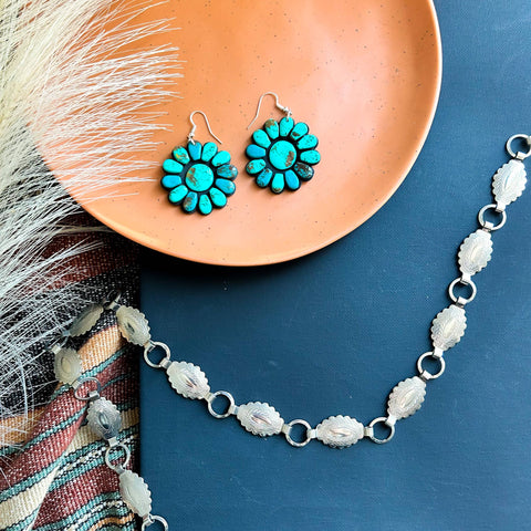 Turquoise daisy flower earrings, western clay earrings
