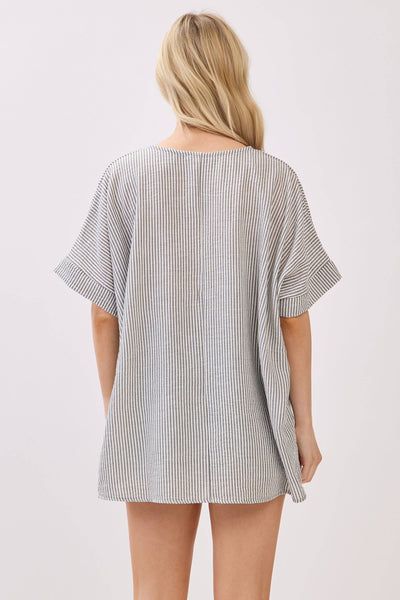 Oversize Striped V-Neck Top