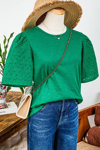 "Green Goddess" W Eyelet Embroidered Patchwork Shift Top