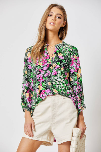 Blk Purple Floral Green Top