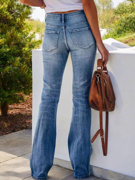 "Delta Dawn" High Waist Flare Jeans with Light Distressing