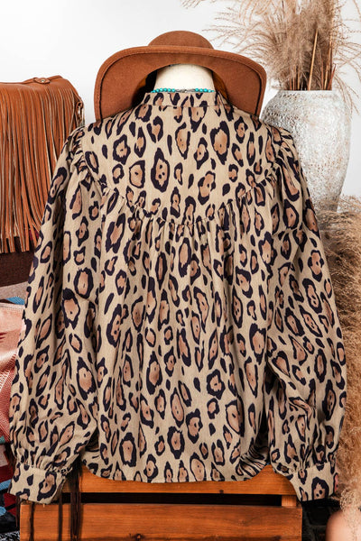 Wild Child Oversized Leopard Print Balloon Sleeve Casual Shirt