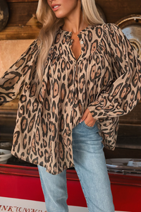 Wild Child Oversized Leopard Print Balloon Sleeve Casual Shirt