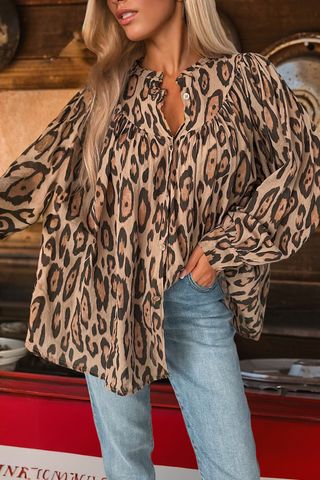 Wild Child Oversized Leopard Print Balloon Sleeve Casual Shirt