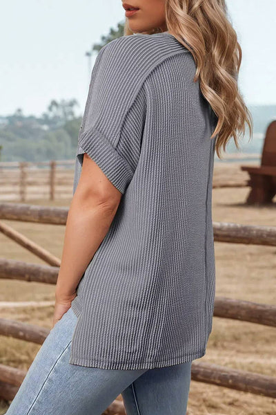 Go Girl Textured Knit Exposed Stitching T-shirt