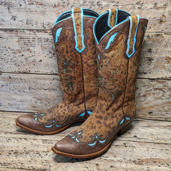 Womens Johnny Ringo Leopard Turquoise Boots (Size 8.5)