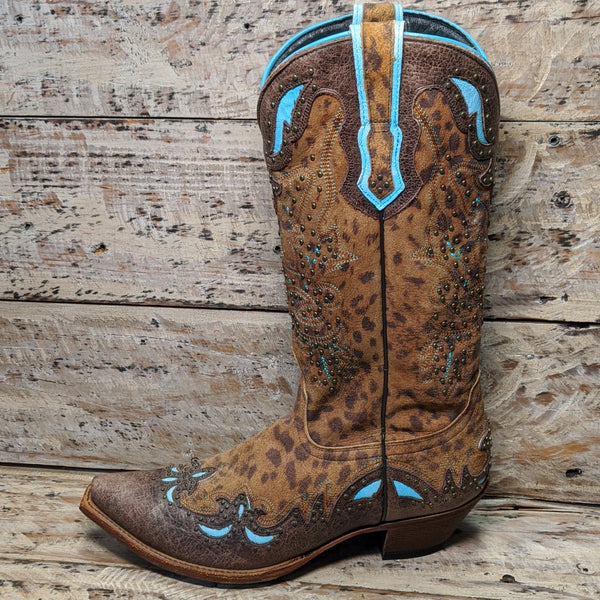 Womens Johnny Ringo Leopard Turquoise Boots (Size 8.5)